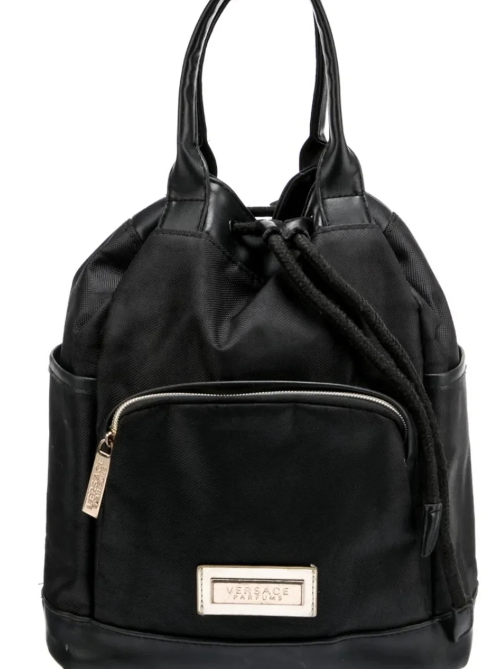 Versace Black Drawstring Backpack with Gold Accents